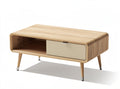 **Technische Titel in het Nederlands: Moderne Houten Salontafel met Lade en Open Opbergruimte**
