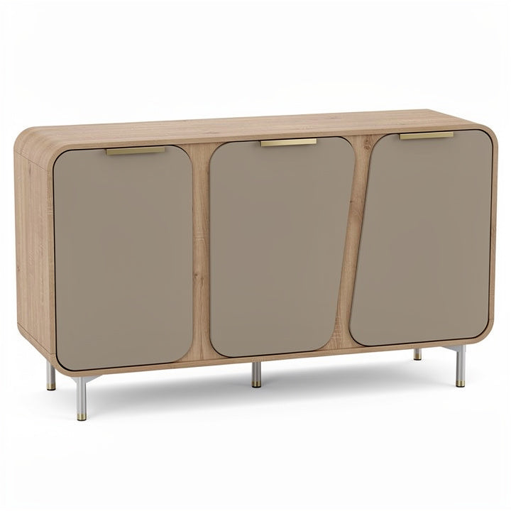 **Moderne Houten Kast met Gestroomlijnde Deuren**