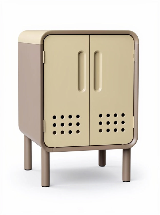 **Titel: Modern Kast met Geperforeerde Deuren en Minimalistisch Ontwerp**