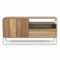 **Technische titel in het Nederlands:** Moderne houten kast met stalen onderstel en open vakken.